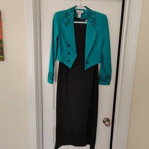 Sheri Martin New York Faux Suede Sleeveless Slit Dress and Jacket - Teal. Size 8